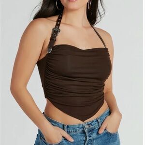 Country Feels Belted Halter Crop Top